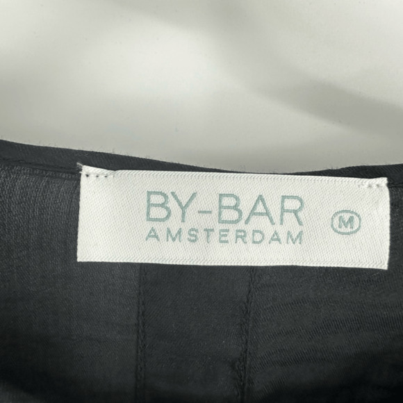 By-Bar Amsterdam Womens Mini Dress Sz M Black Gauze Cotton Snap Front Minimalist - Picture 2 of 10